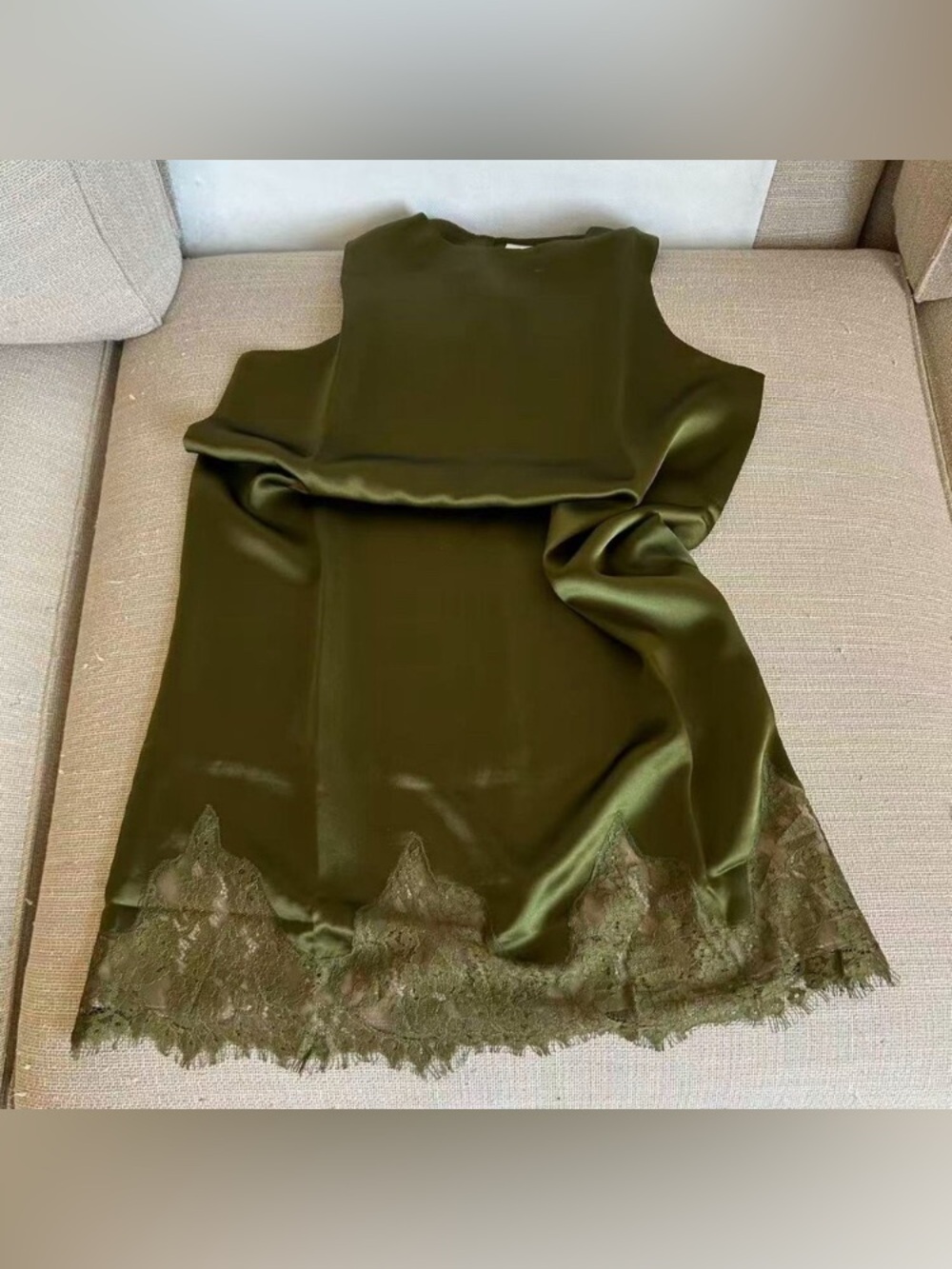 Reformation Jessalyn Silk Mini Dress Small Olive Lace French Causal Cocktail - Picture 4 of 7
